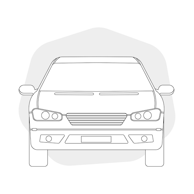 Ilustración de vector de coche de contorno de línea de vista frontal.