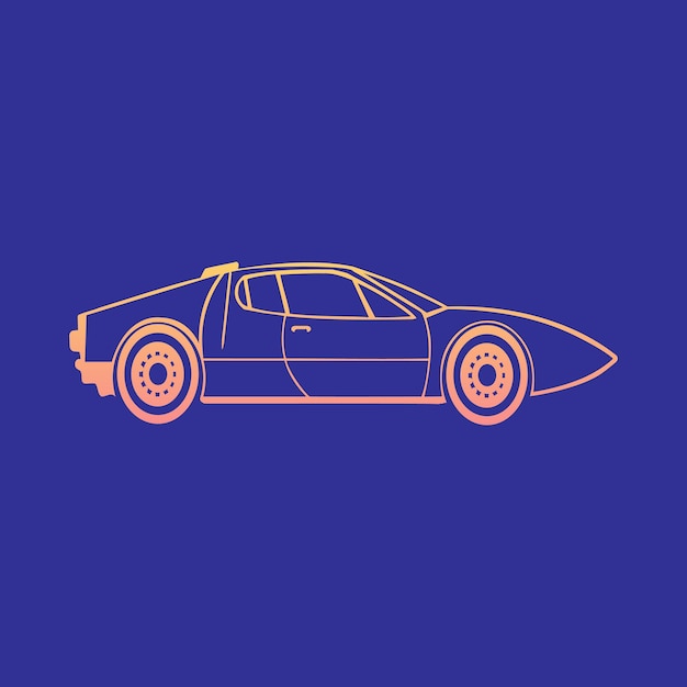 Vector ilustración de vector de coche creativo con degradado de color naranja sobre fondo azul