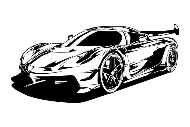 Ilustración de vector de coche deportivo blanco y negro o superdeportivo