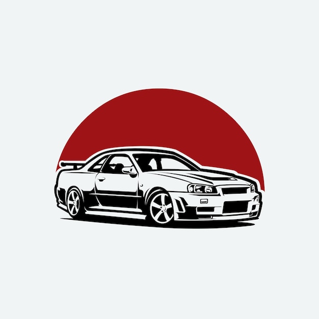 Ilustración de vector de coche deportivo japonés de los 90 en fondo blanco