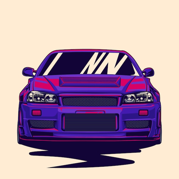 Vector ilustración de vector de coche jdm modificado con vista frontal usando estilo dibujado a mano