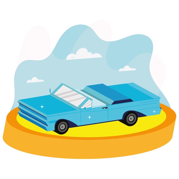 Ilustración de Vector de coche viejo 3d azul aislado