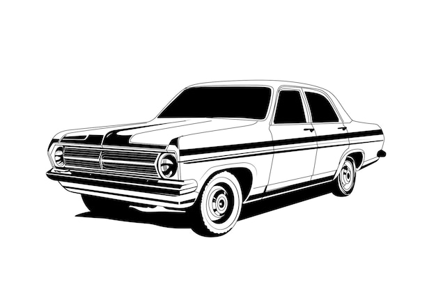 Ilustración de vector de coche vintage de contorno