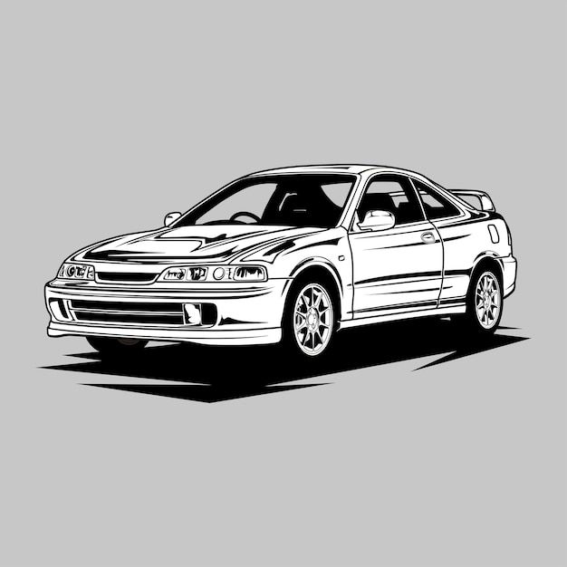 Ilustración de vector de coche de vista en blanco y negro para diseño conceptual