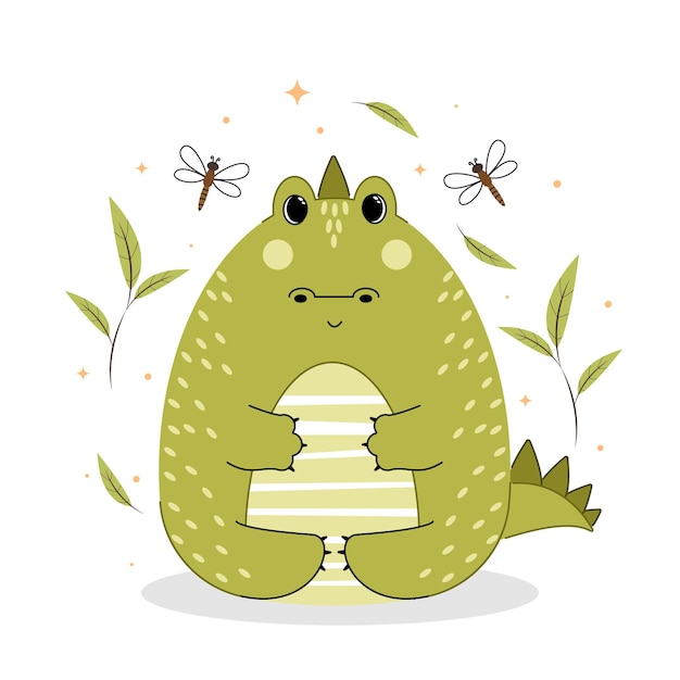 Ilustración de vector de cocodrilo cocodrilo en estilo plano con contornos lindo cocodrilo aislado