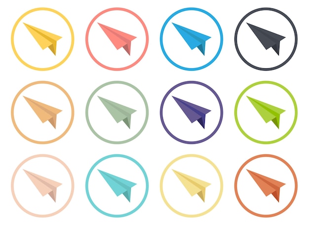 Ilustración de vector de colección de iconos de avión de papel aislado en blanco