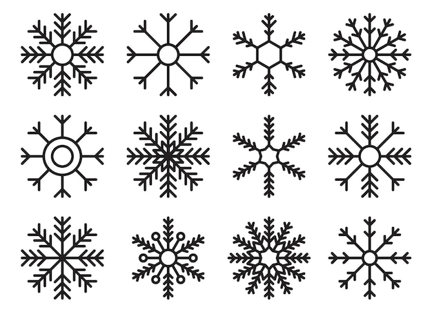 Ilustración de vector de colección de iconos de copo de nieve aislado en blanco