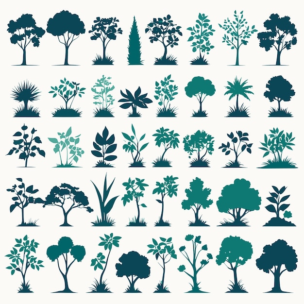 Ilustración de vector de colección de silueta de árbol
