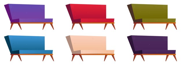 Ilustración de vector de colección de sofá y sofás de dibujos animados aislado en blanco