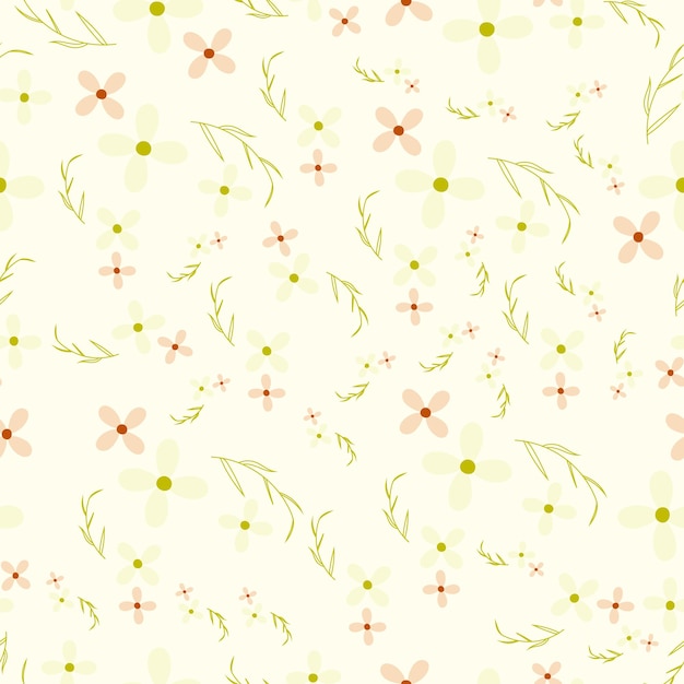 Ilustración de vector de color beige de patrones sin fisuras florales mínimos
