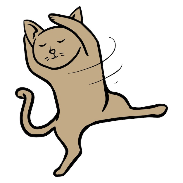 Ilustración de vector de color de gato bailando dibujado a mano