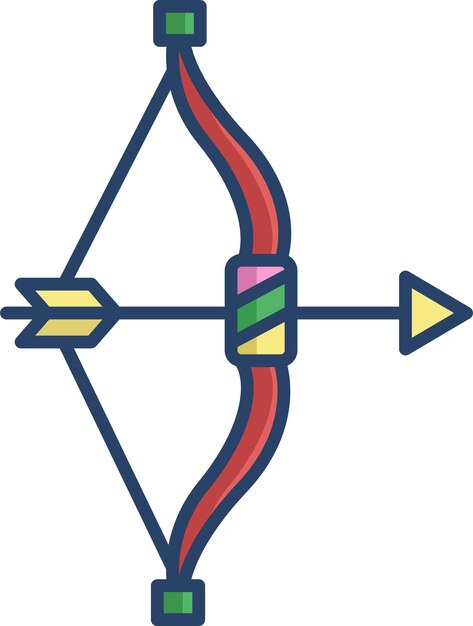 Ilustración de vector de color lineal de arco y flecha sólido