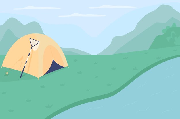 Ilustración de vector de color plano de camping de Riverside