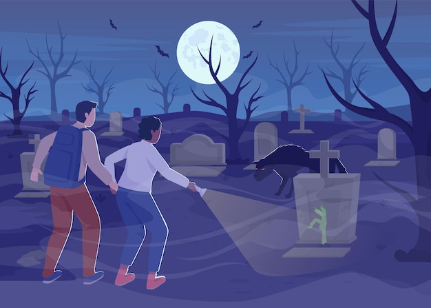 Ilustración de vector de color plano de cementerio