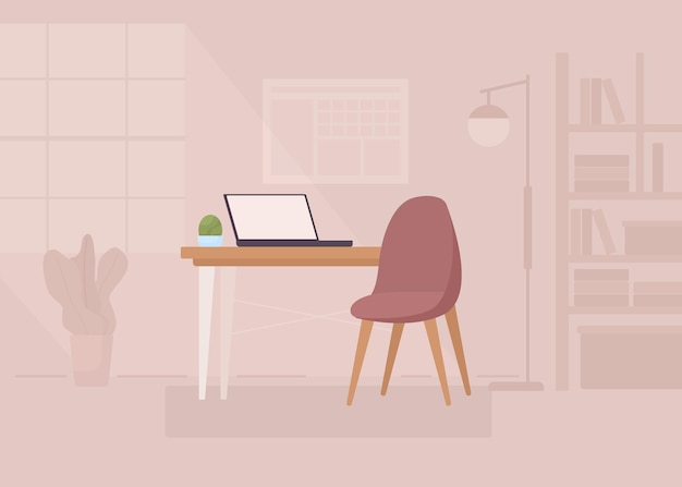 Ilustración de vector de color plano de muebles de oficina en casa