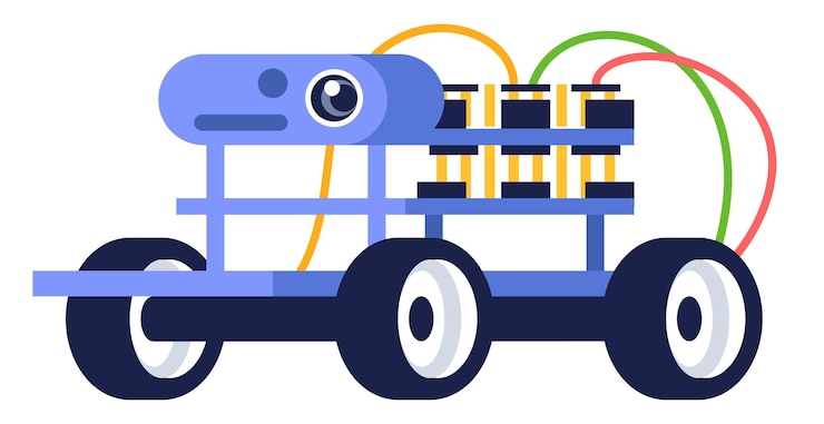 Vector ilustración de vector de color rgb semiplano del sistema de vigilancia. captura de imágenes y videos. diseño y construcción de robots. robot de seguridad autónomo personaje de dibujos animados aislado sobre fondo blanco.