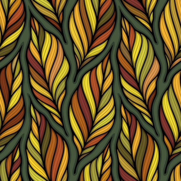 Ilustración de vector colorido de hojas caídas Hojas de otoño decorativas hermoso patrón sin costuras
