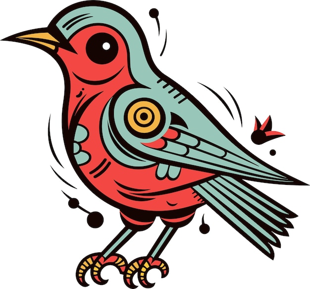 Vector ilustración de vector colorido de pájaro de dibujos animados en estilo de tatuaje de la vieja escuela