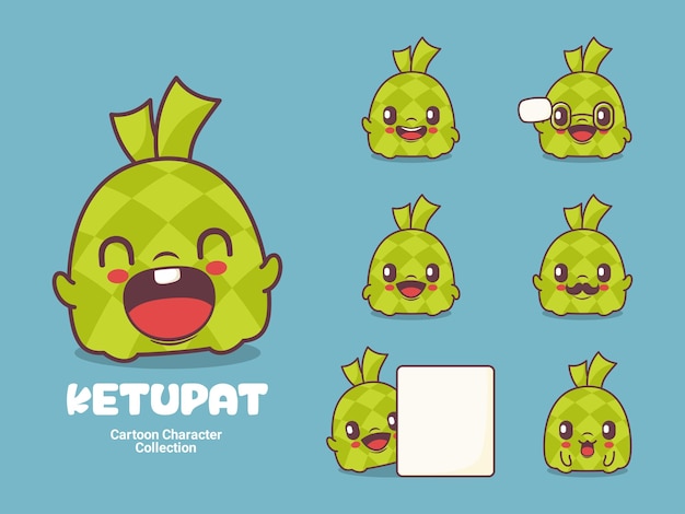 Ilustración de vector de comida asiática de personaje de dibujos animados Ketupat