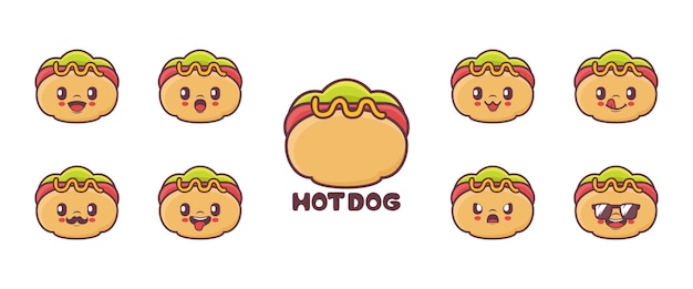 Ilustración de vector de comida de dibujos animados de perro caliente