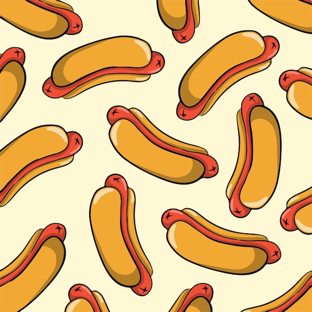 Ilustración de vector de comida de fondo de patrón de hotdog