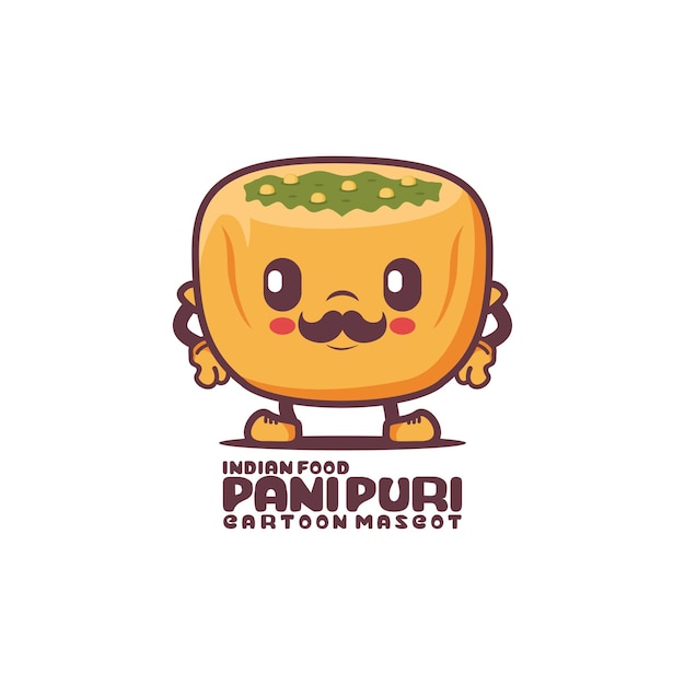 Ilustración de vector de comida india tradicional mascota de dibujos animados Panipuri