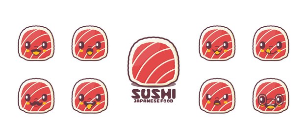 Ilustración de vector de comida japonesa de dibujos animados de sushi