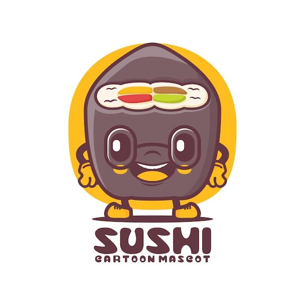 Ilustración de vector de comida japonesa de mascota de dibujos animados de sushi