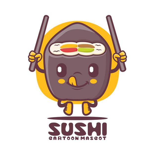 Ilustración de vector de comida japonesa de mascota de dibujos animados de sushi