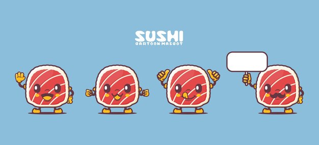 Ilustración de vector de comida japonesa de mascota de dibujos animados de sushi