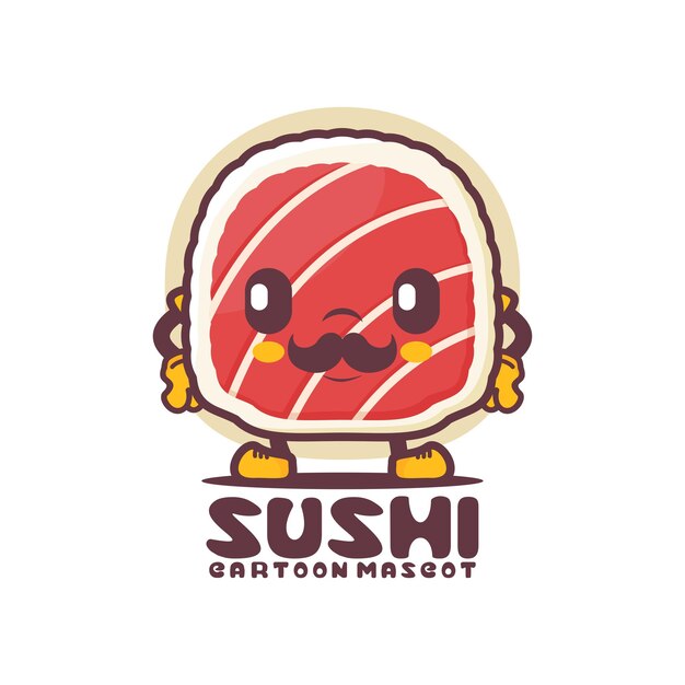 Ilustración de vector de comida japonesa de mascota de dibujos animados de sushi