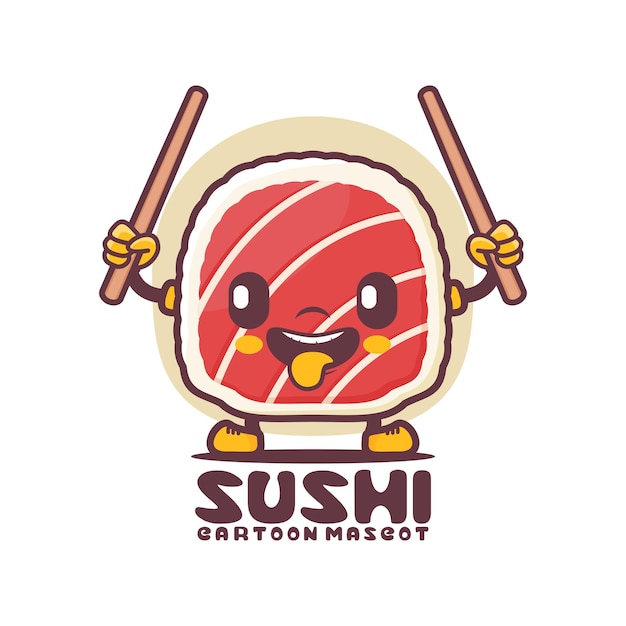 Ilustración de vector de comida japonesa de mascota de dibujos animados de sushi