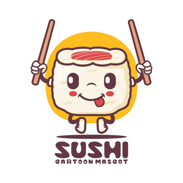 Ilustración de vector de comida japonesa de mascota de dibujos animados de sushi