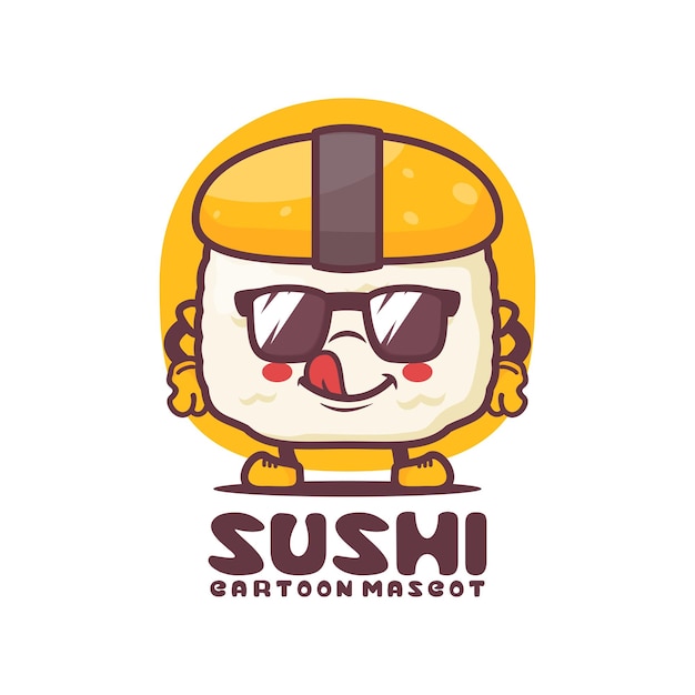 Ilustración de vector de comida japonesa de mascota de dibujos animados de sushi