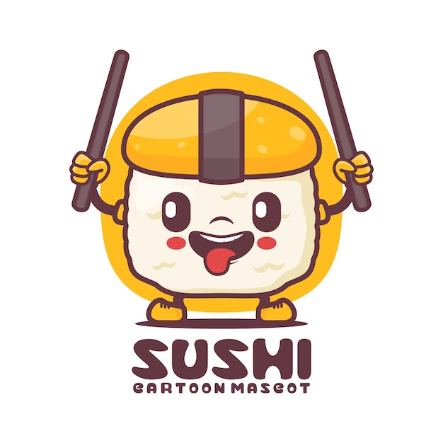 Ilustración de vector de comida japonesa de mascota de dibujos animados de sushi