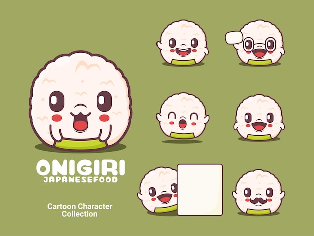 Ilustración de vector de comida japonesa de personaje de dibujos animados Onigiri