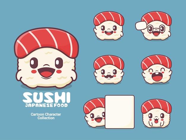 Ilustración de vector de comida japonesa de personaje de dibujos animados de sushi