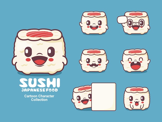 Ilustración de vector de comida japonesa de personaje de dibujos animados de sushi