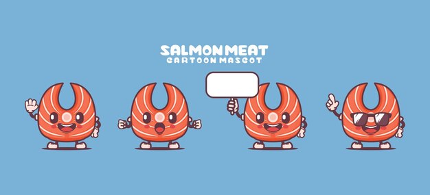 Ilustración de vector de comida de mascota de dibujos animados de carne de salmón o sashimi japonés