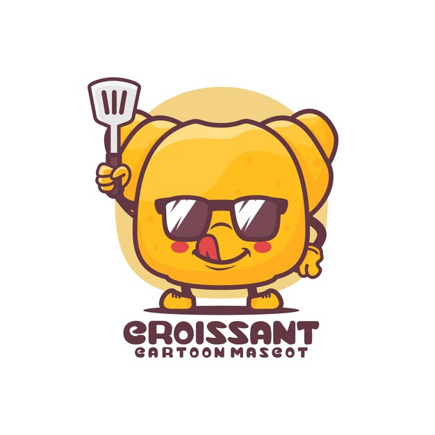 Ilustración de vector de comida de mascota de dibujos animados de croissant