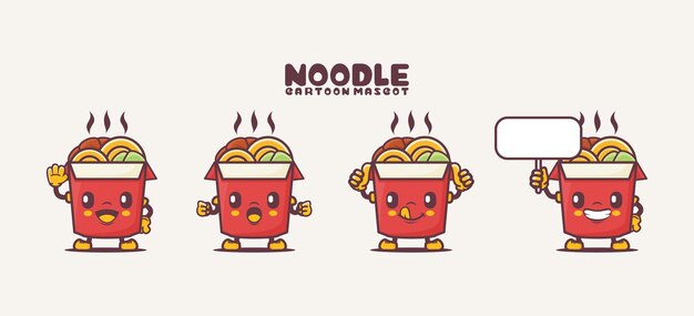 Ilustración de vector de comida de mascota de dibujos animados de fideos