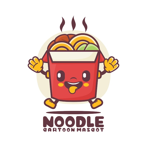 Ilustración de vector de comida de mascota de dibujos animados de fideos