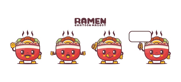 Ilustración de vector de comida de mascota de dibujos animados de ramen