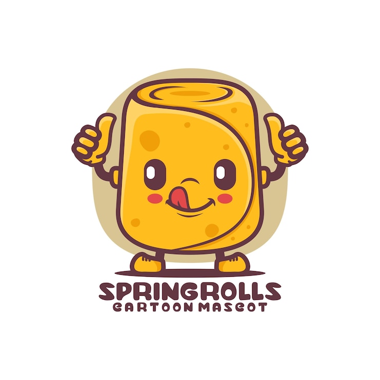 Vector ilustración de vector de comida de mascota de dibujos animados de rollitos de primavera