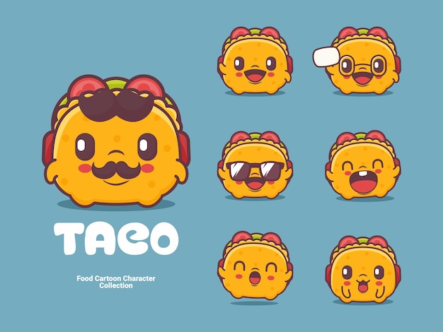 Ilustración de vector de comida mexicana de personaje de dibujos animados de taco