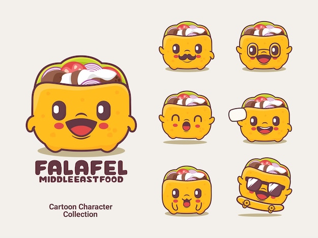 Ilustración de vector de comida de oriente medio de personaje de dibujos animados de falafel