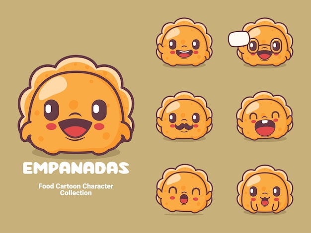 Ilustración de vector de comida de personaje de dibujos animados de empanadas