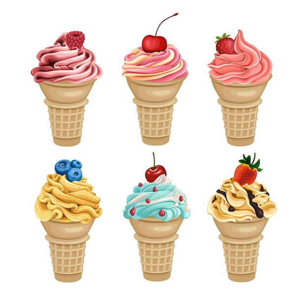 Ilustración de vector de comida de postre dulce de cono de helado