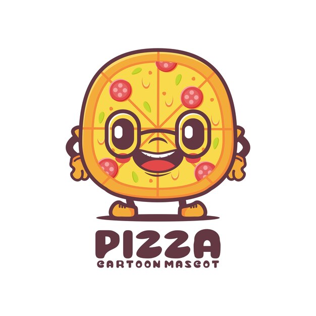 Ilustración de vector de comida rápida de mascota de dibujos animados de pizza