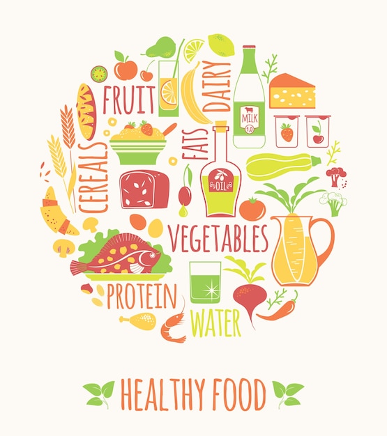Ilustración de vector de comida sana.